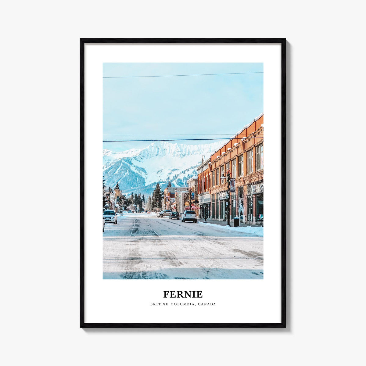 Fernie colorful classic poster of British Columbia, Canada – vertical wall art, unframed print shown in interior mockup