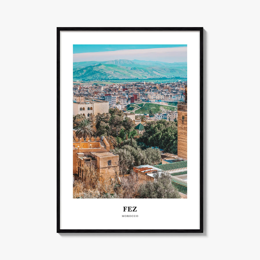 Fez colorful classic poster of Morocco – vertical wall art, unframed print shown in interior mockup