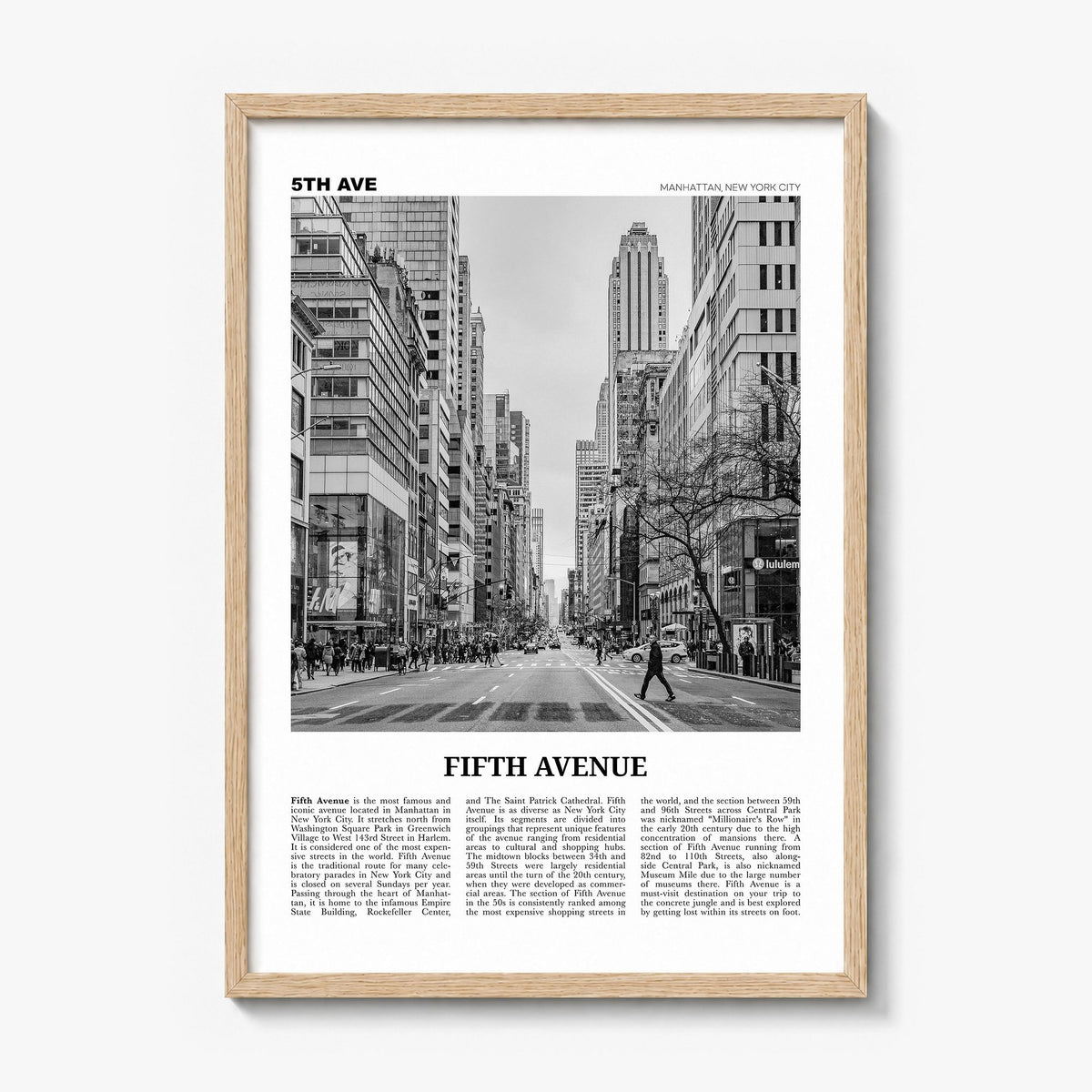 Fifth Avenue Newspaper Poster in a natural wood frame