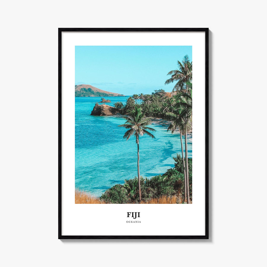 Fiji colorful classic poster of Oceania – vertical wall art, unframed print shown in interior mockup