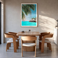 Fiji colorful photo poster of Oceania – vertical wall art in natural wood frame with white border, hanging on wall