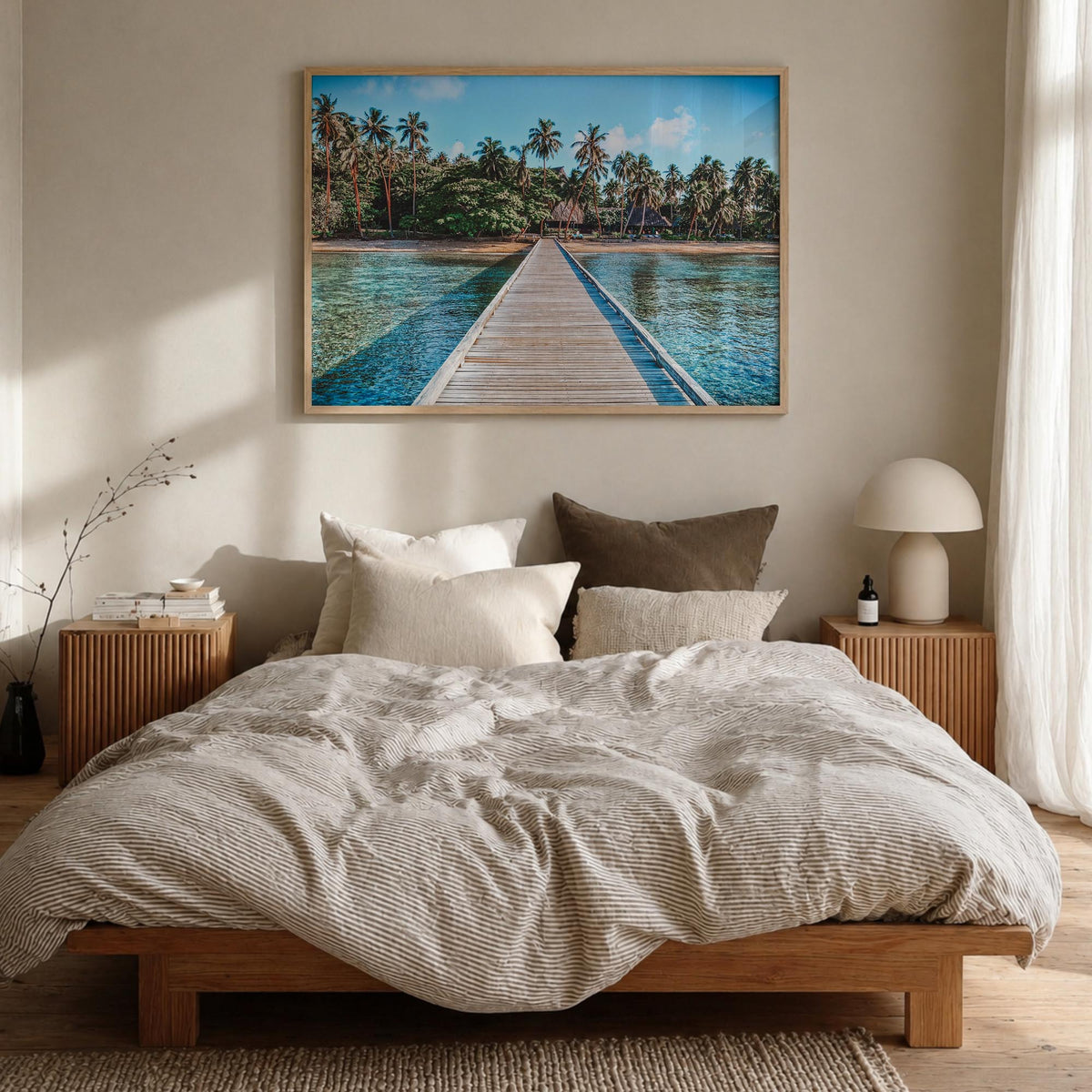 Fiji colorful photo poster of Oceania – horizontal wall art in natural wood frame, hanging on wall