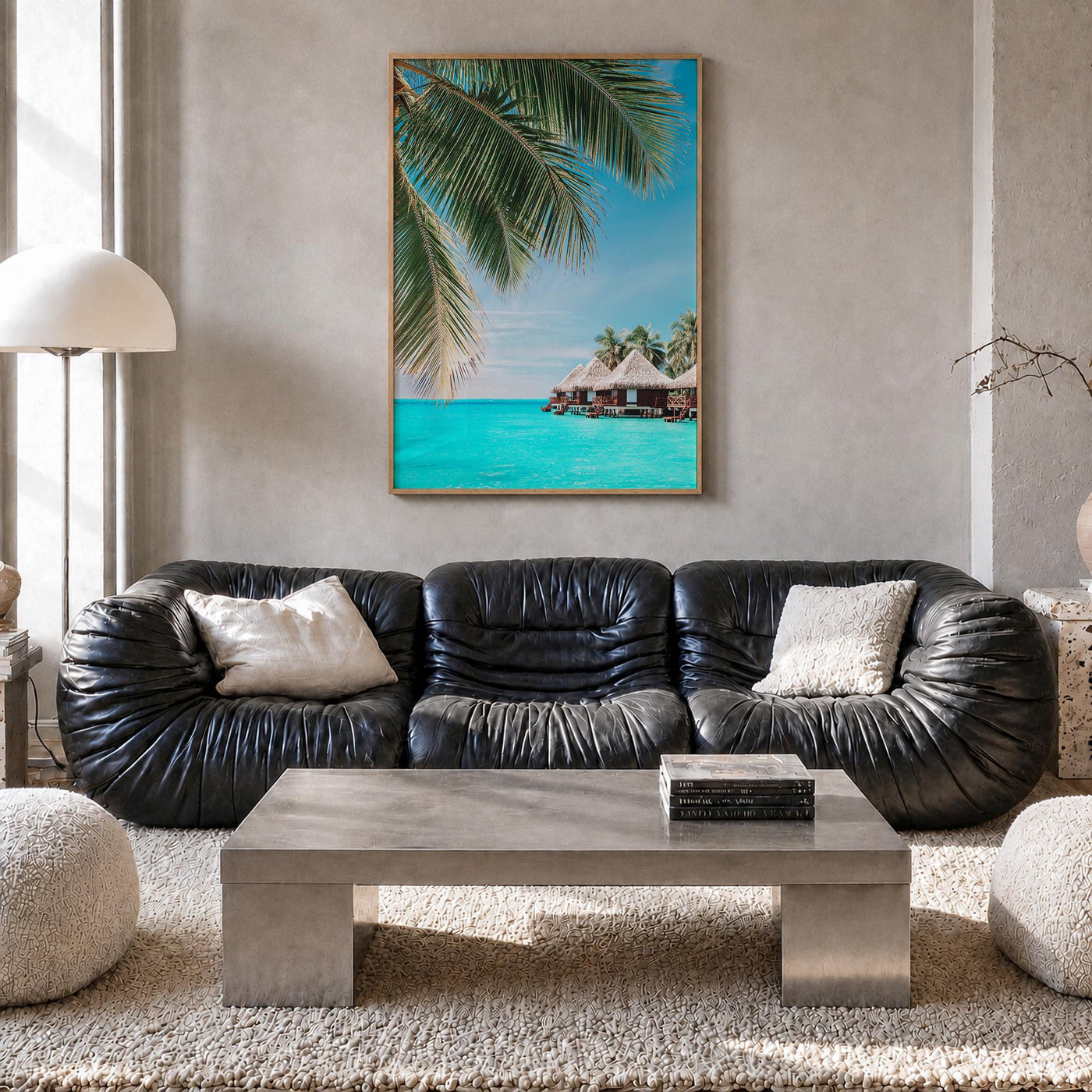 Fiji colorful photo poster of Oceania – vertical wall art in natural wood frame, hanging on wall