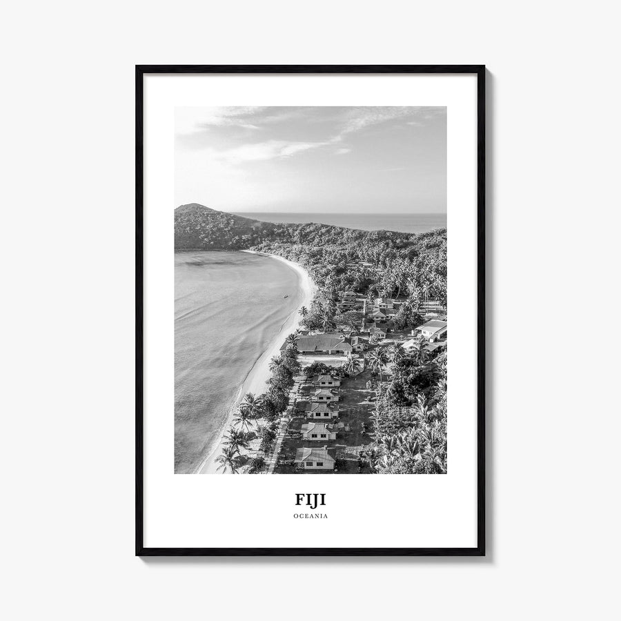 Fiji no. 1 black & white classic poster of Oceania – vertical wall art, unframed print shown in interior mockup