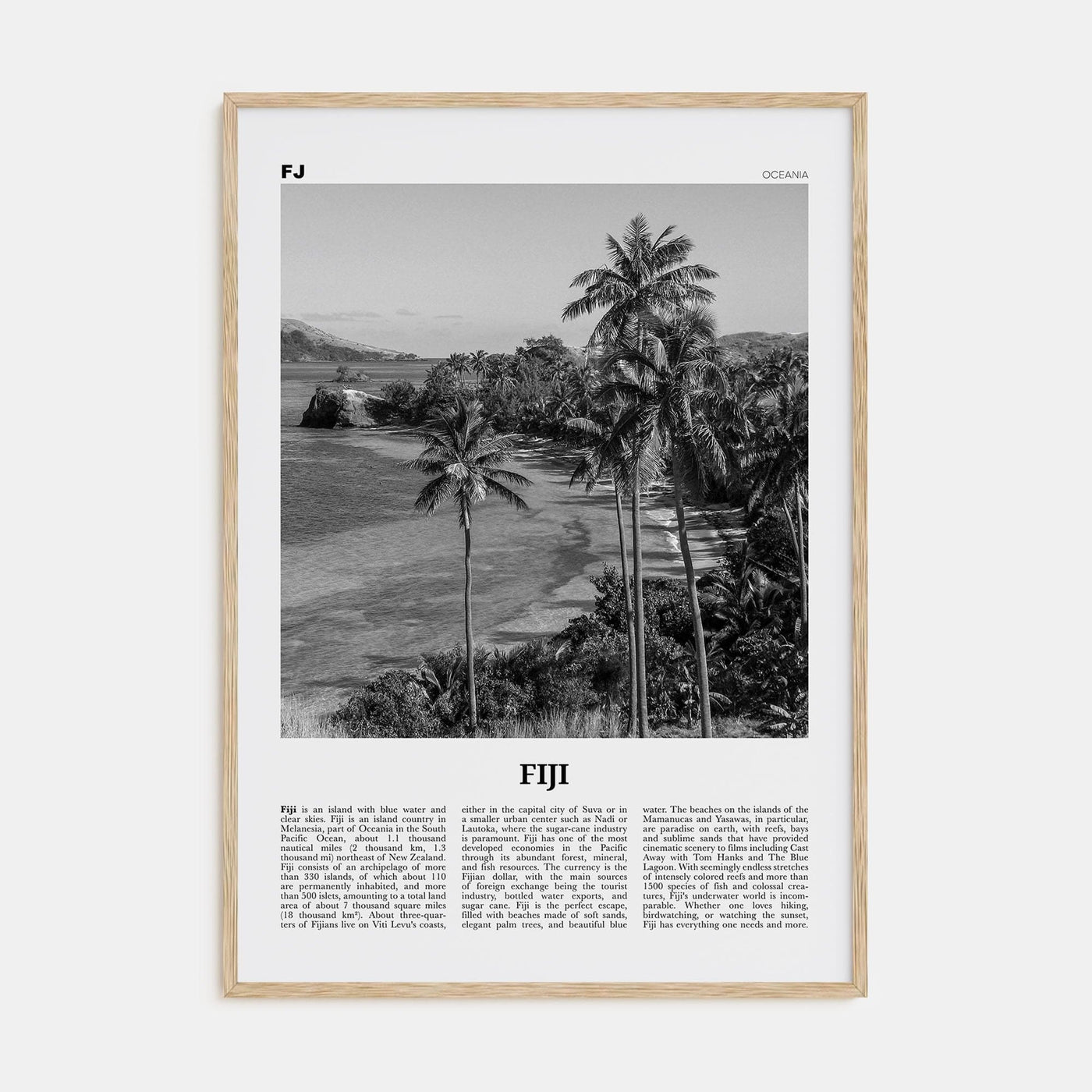 Fiji No 1 Poster Natural Wood / 8x12 in Nbourhood Travel B&W Poster