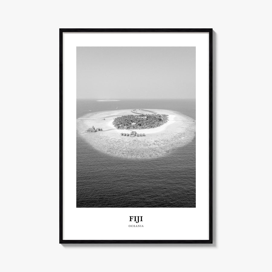 Fiji no. 2 black & white classic poster of Oceania – vertical wall art, unframed print shown in interior mockup