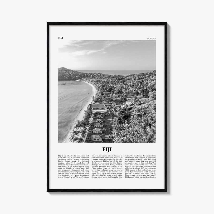 Fiji no. 2 black & white newspaper poster of Oceania – vertical wall art, unframed print shown in interior mockup