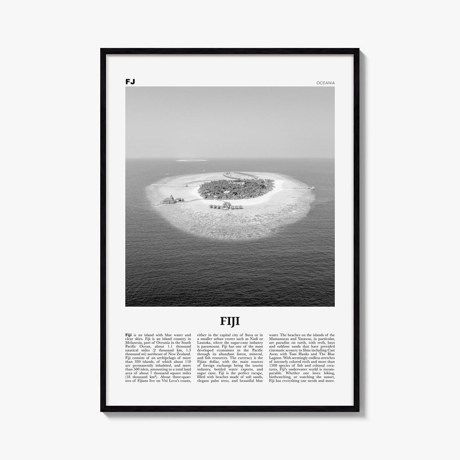 Fiji no. 3 black & white newspaper poster of Oceania – vertical wall art, unframed print shown in interior mockup