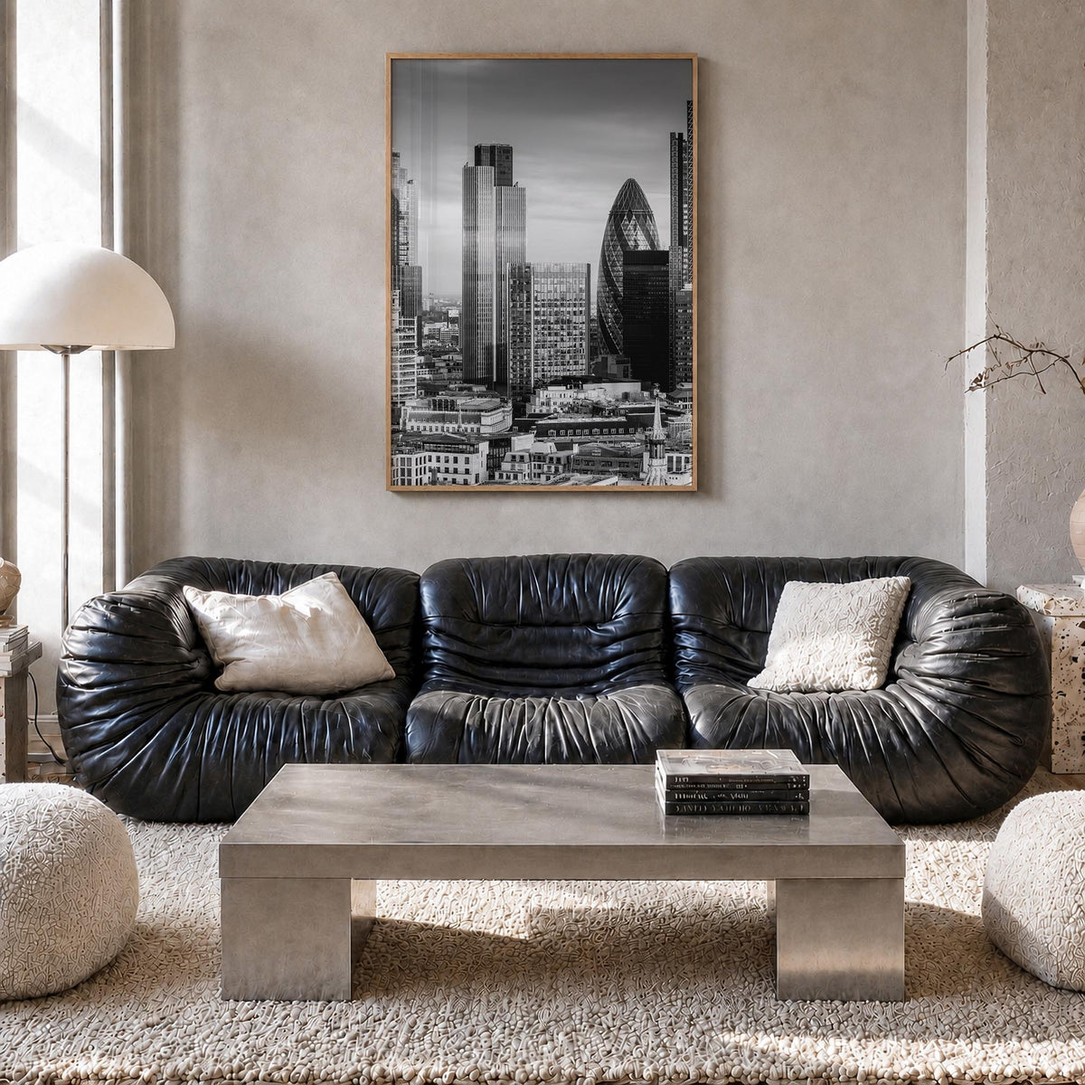 Financial District, New York City black & white photo poster of New York, USA – vertical wall art in natural wood frame, hang