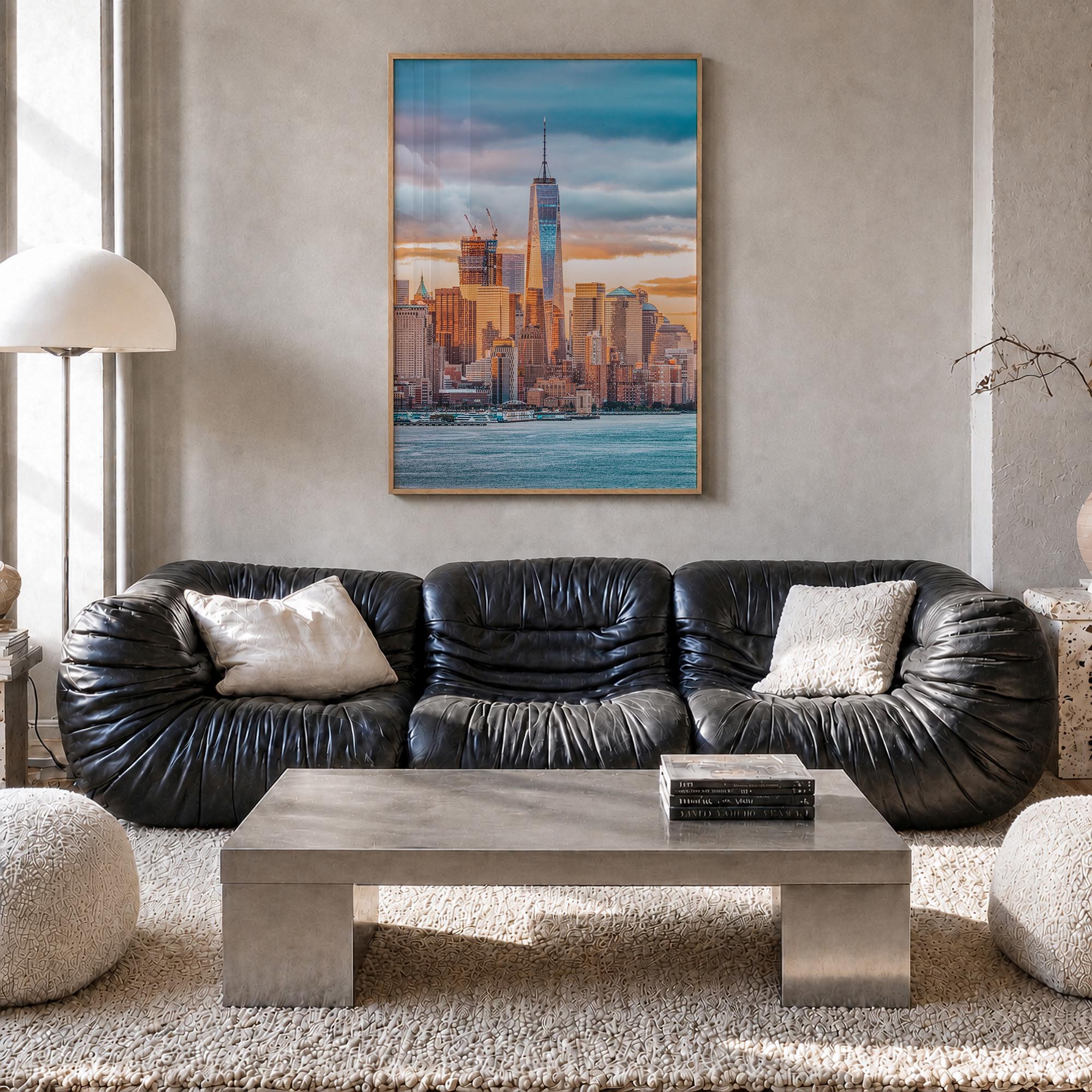 Financial District, New York City colorful photo poster of New York, USA – vertical wall art in natural wood frame, hanging o