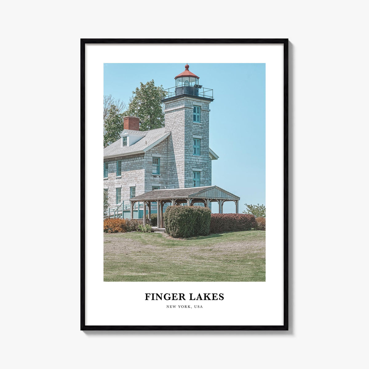 Finger Lakes colorful classic poster of New York, USA – vertical wall art, unframed print shown in interior mockup