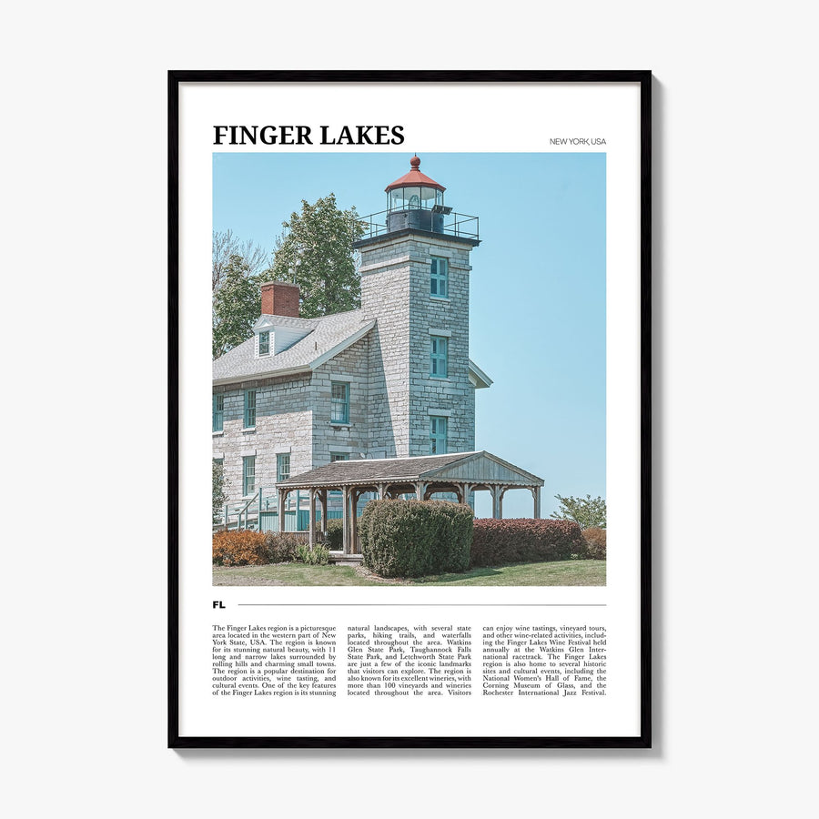 Finger Lakes Travel Poster, framed poster mockup