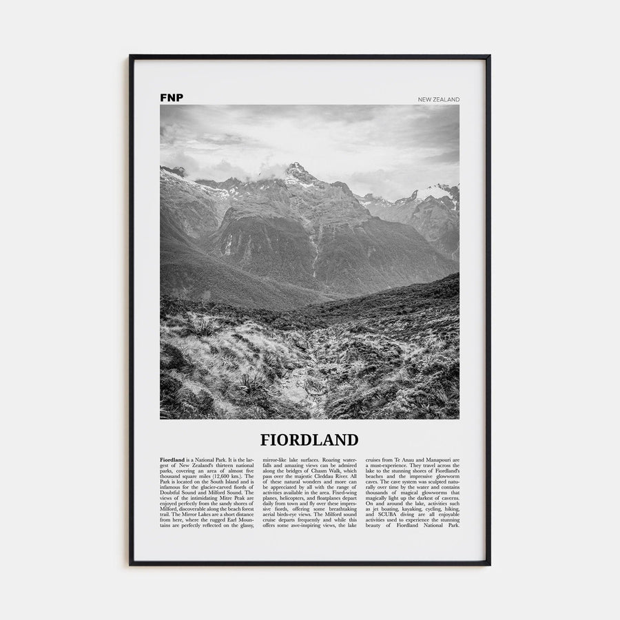 Fiordland National Park Poster None / 8x12 in Nbourhood Travel B&W Poster