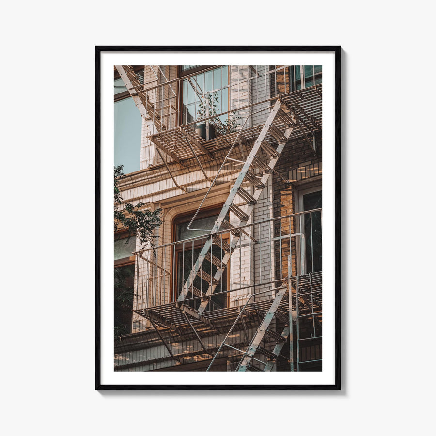 Fire Escapes no. 1 colorful photo poster – vertical wall art, unframed print shown in interior mockup