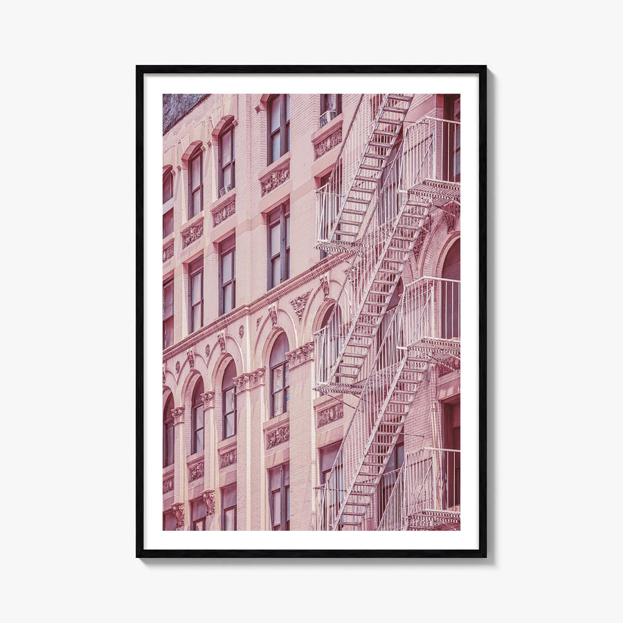 Fire Escapes no. 2 colorful photo poster – vertical wall art, unframed print shown in interior mockup