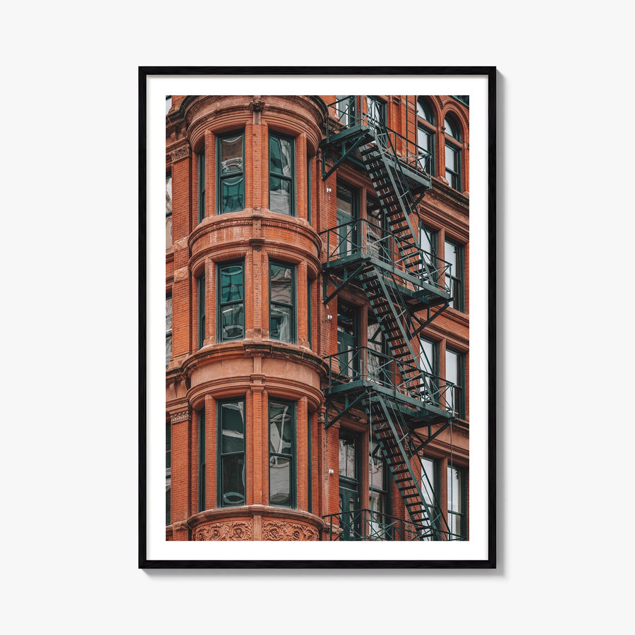 Fire Escapes no. 3 colorful photo poster – vertical wall art, unframed print shown in interior mockup