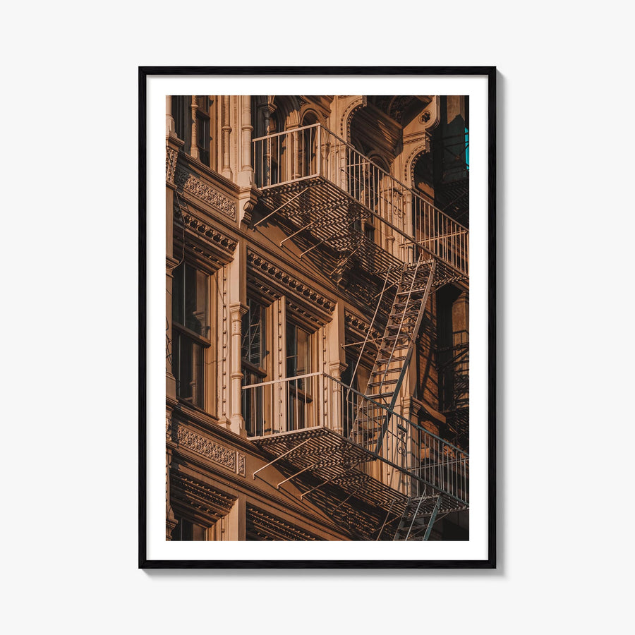 Fire Escapes no. 4 colorful photo poster – vertical wall art, unframed print shown in interior mockup