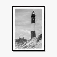 Fire Island black & white photo poster of Long Island, New York – vertical wall art, unframed print shown in interior mockup