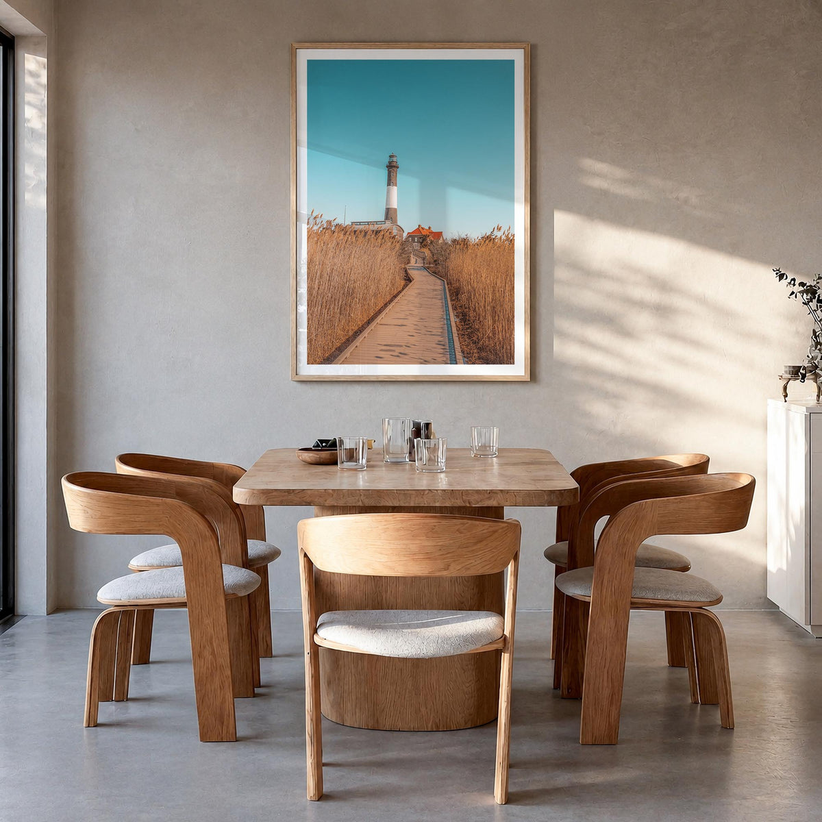 Fire Island no. 2 colorful photo poster of Long Island, New York – vertical wall art in natural wood frame with white border,