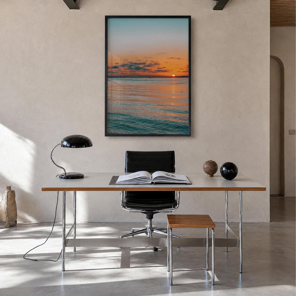 Fire Island no. 1 colorful photo poster of New York, USA – vertical wall art in black wood frame, hanging on wall