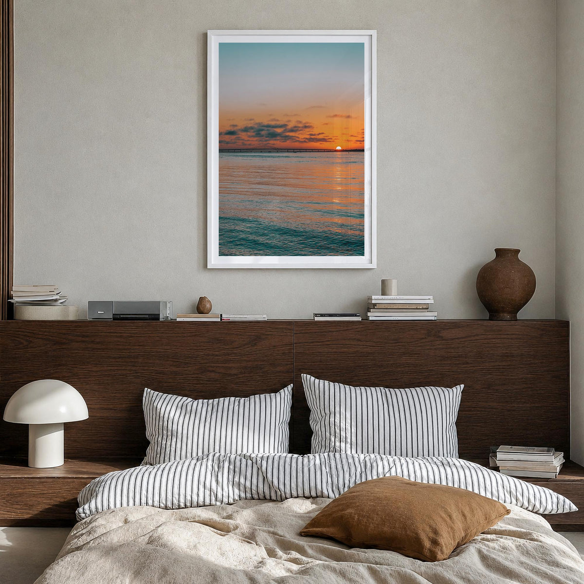 Fire Island no. 1 colorful photo poster of New York, USA – vertical wall art in white wood frame with white border, hanging o