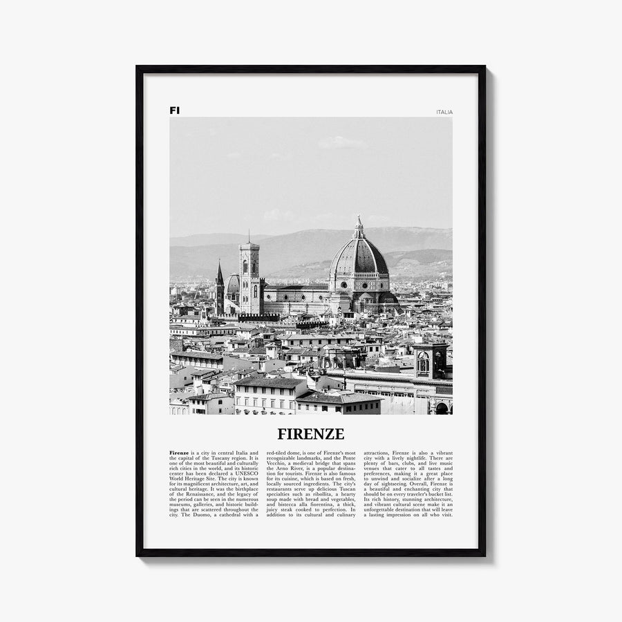 Florence no. 1 black & white newspaper poster of Firenze, Italy – vertical wall art, unframed print shown in interior mockup