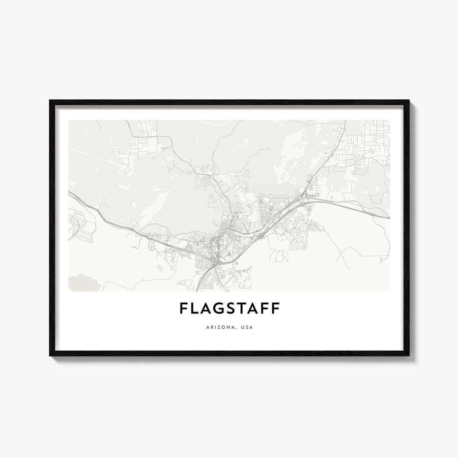 Flagstaff black & white map poster of Arizona, USA – horizontal wall art, unframed print shown in interior mockup
