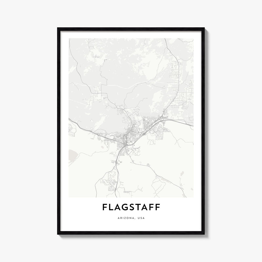 Flagstaff black & white map poster of Arizona, USA – vertical wall art, unframed print shown in interior mockup