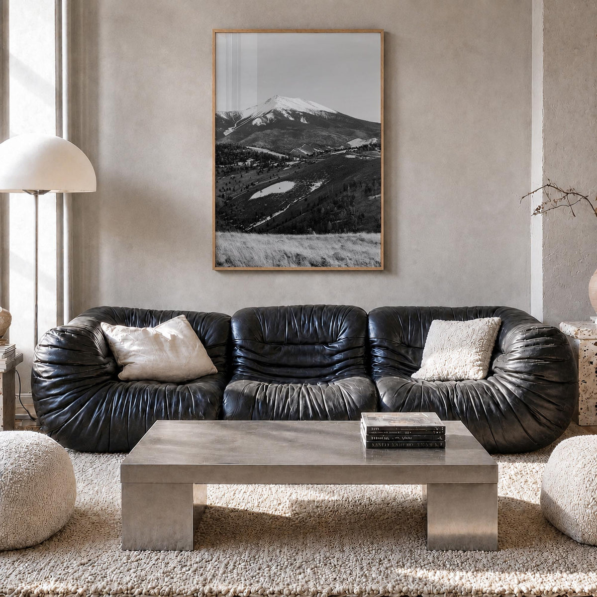 Flagstaff black & white photo poster of Arizona, USA – vertical wall art in natural wood frame, hanging on wall