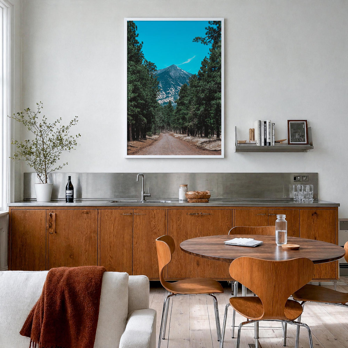 Flagstaff colorful photo poster of Arizona, USA – vertical wall art in white wood frame, hanging on wall