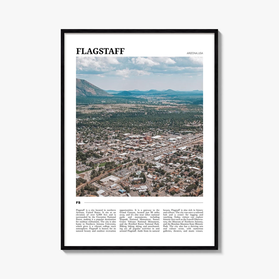 Flagstaff colorful travel poster of Arizona, USA – vertical wall art, unframed print shown in interior mockup