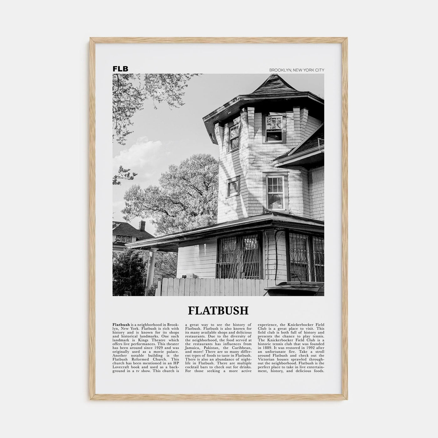 Flatbush Poster Natural Wood / 8x12 in Nbourhood Travel B&W Poster