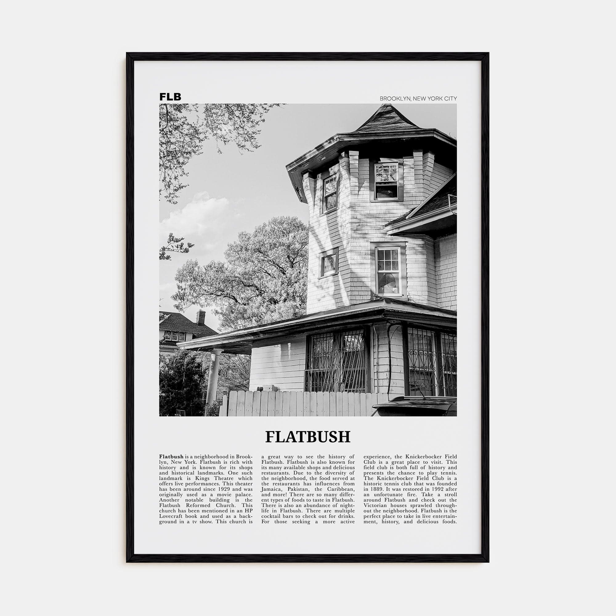 Flatbush Poster Black Wood / 8x12 in Nbourhood Travel B&W Poster