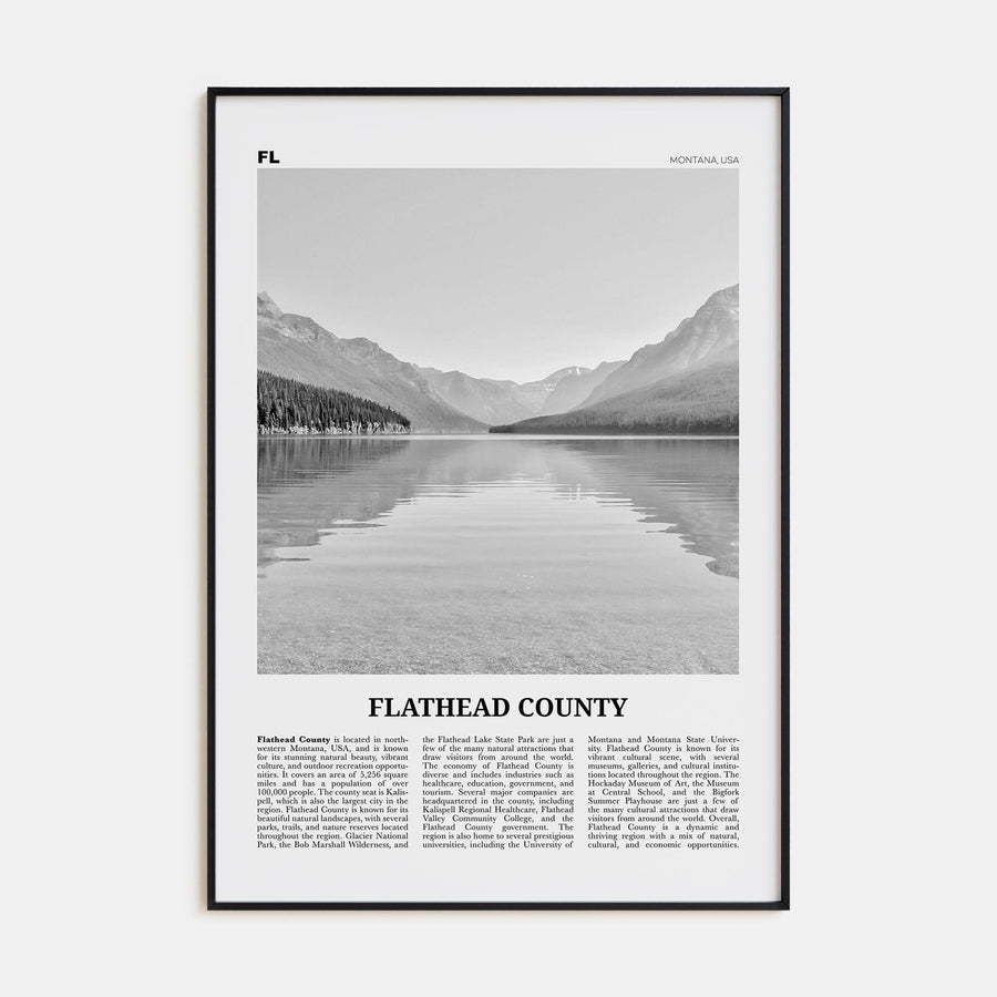 Flathead County Poster None / 8x12 in Nbourhood Travel B&W Poster