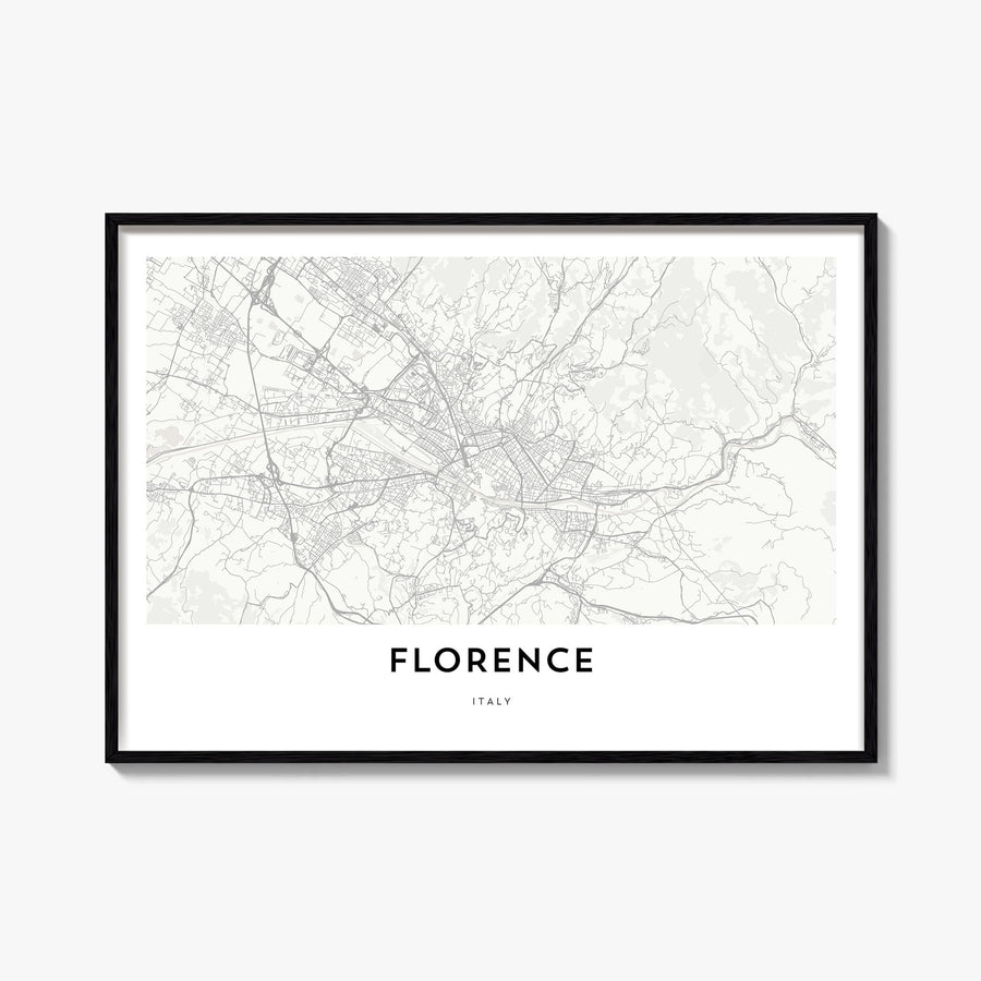 Florence black & white map poster of Italy – horizontal wall art, unframed print shown in interior mockup