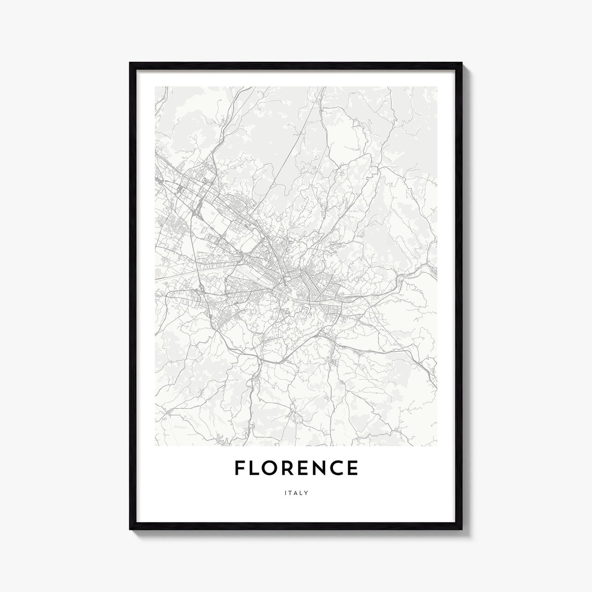 Florence black & white map poster of Italy – vertical wall art, unframed print shown in interior mockup
