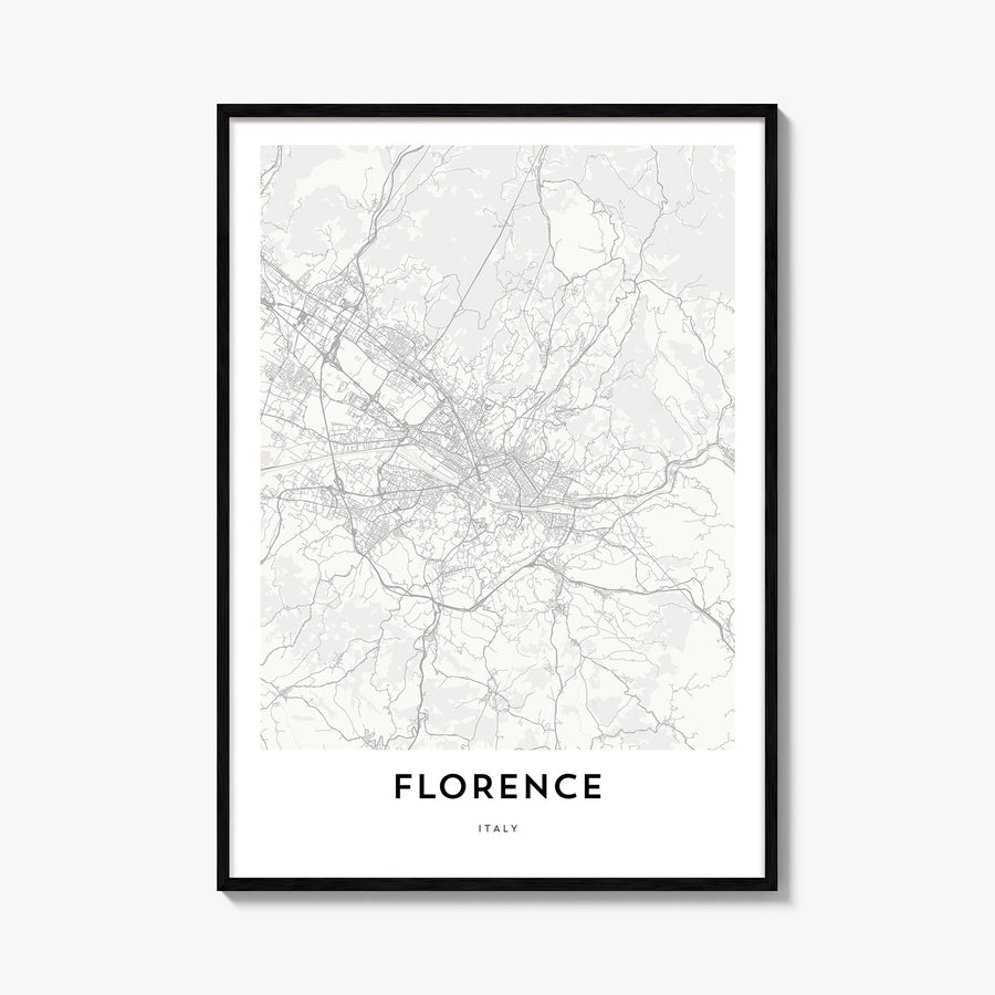 Florence black & white map poster of Italy – vertical wall art, unframed print shown in interior mockup