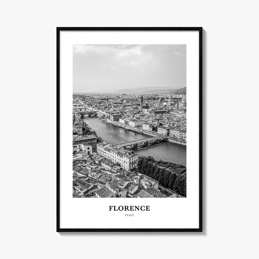 Florence no. 1 black & white classic poster of Italy – vertical wall art, unframed print shown in interior mockup