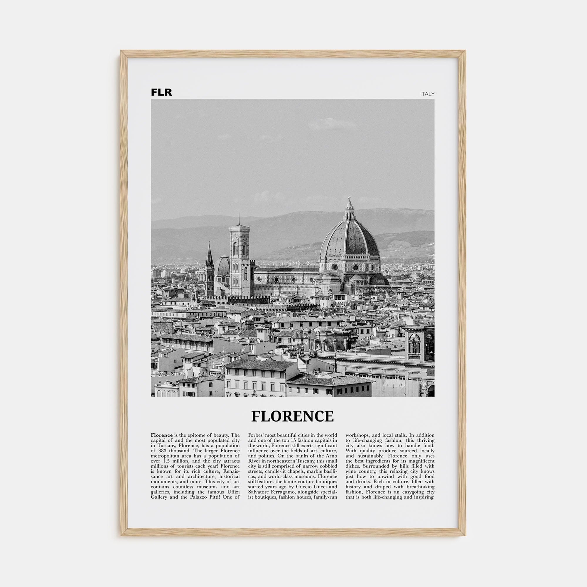 Florence No 1 Poster Natural Wood / 8x12 in Nbourhood Travel B&W Poster