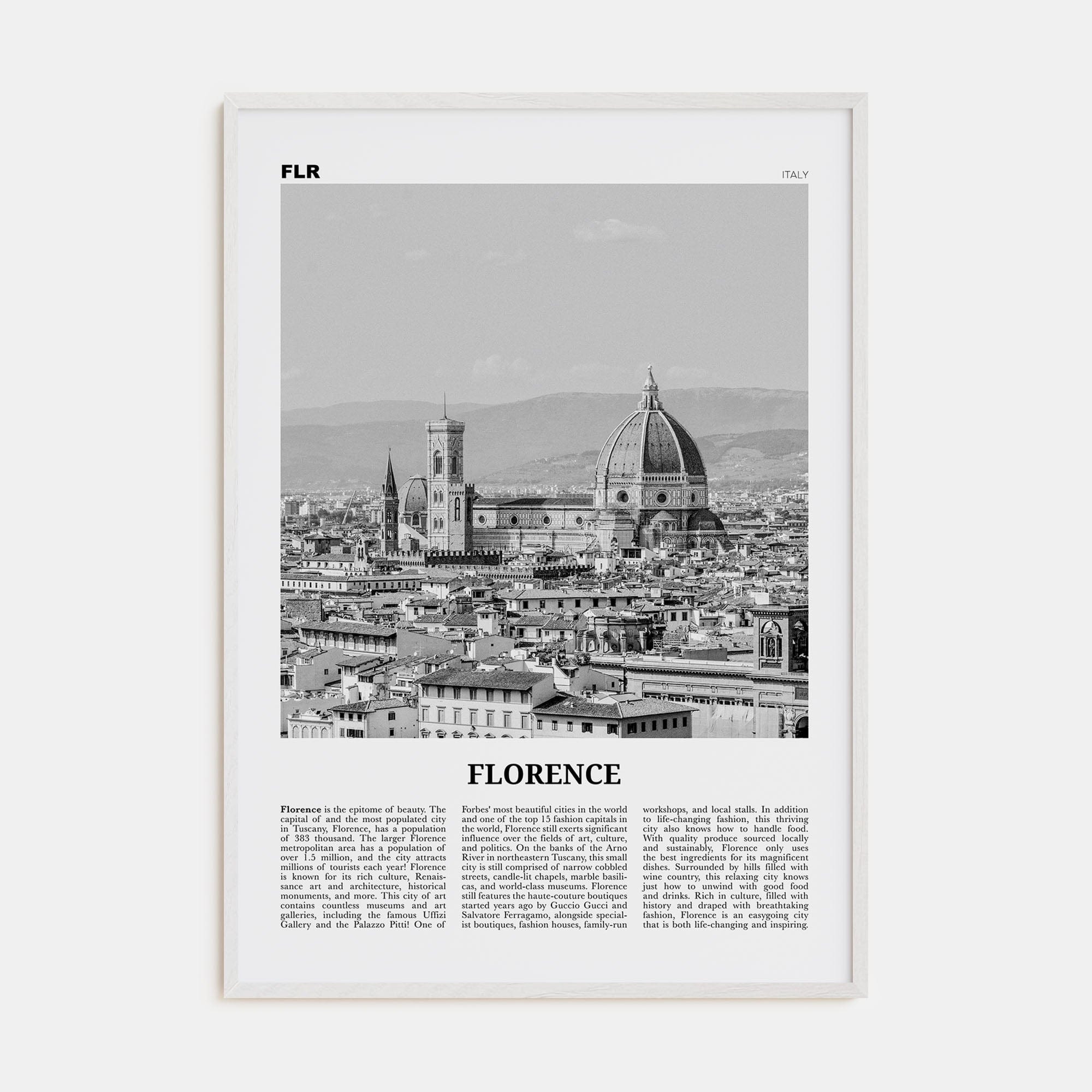 Florence No 1 Poster White Wood / 8x12 in Nbourhood Travel B&W Poster