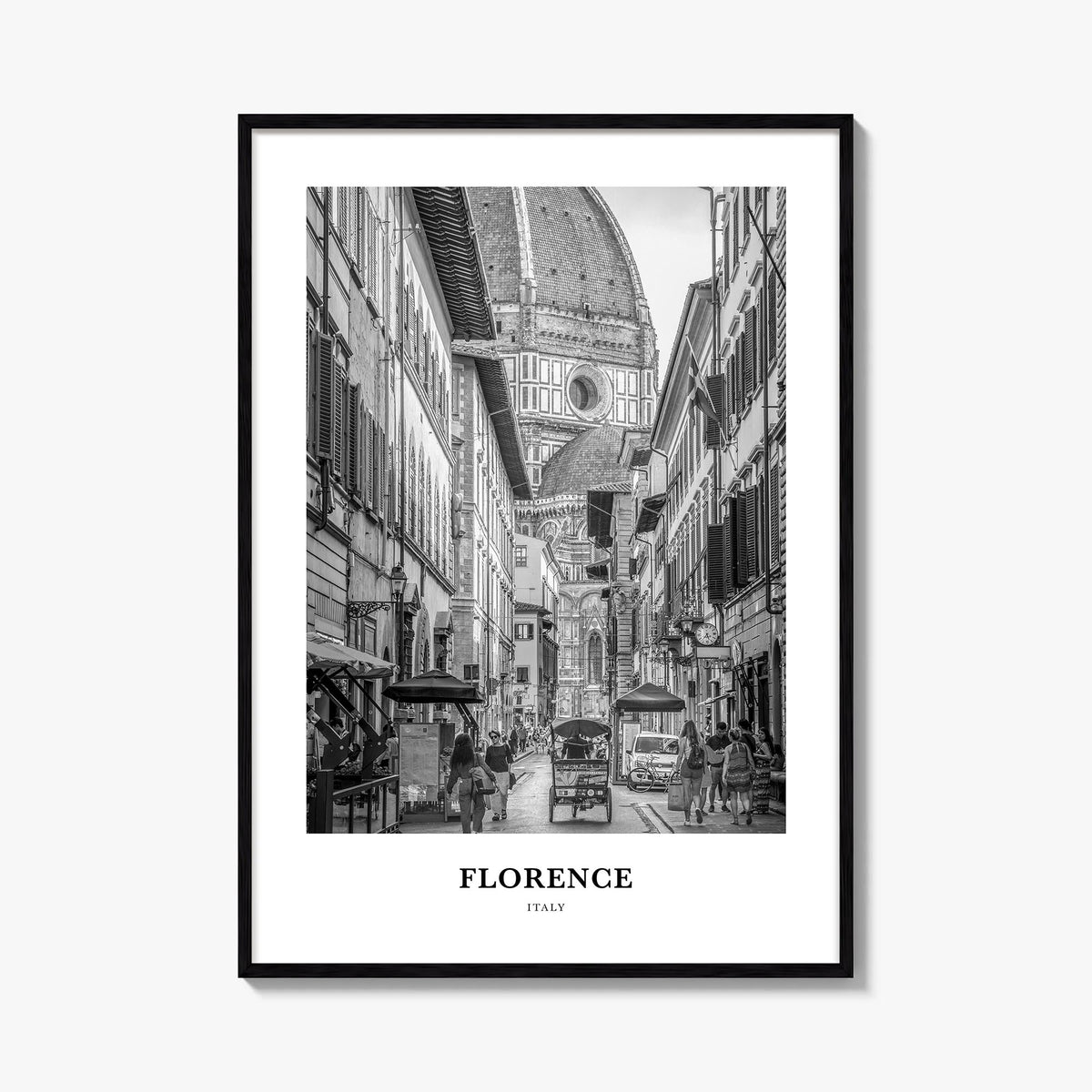 Florence no. 2 black & white classic poster of Italy – vertical wall art, unframed print shown in interior mockup