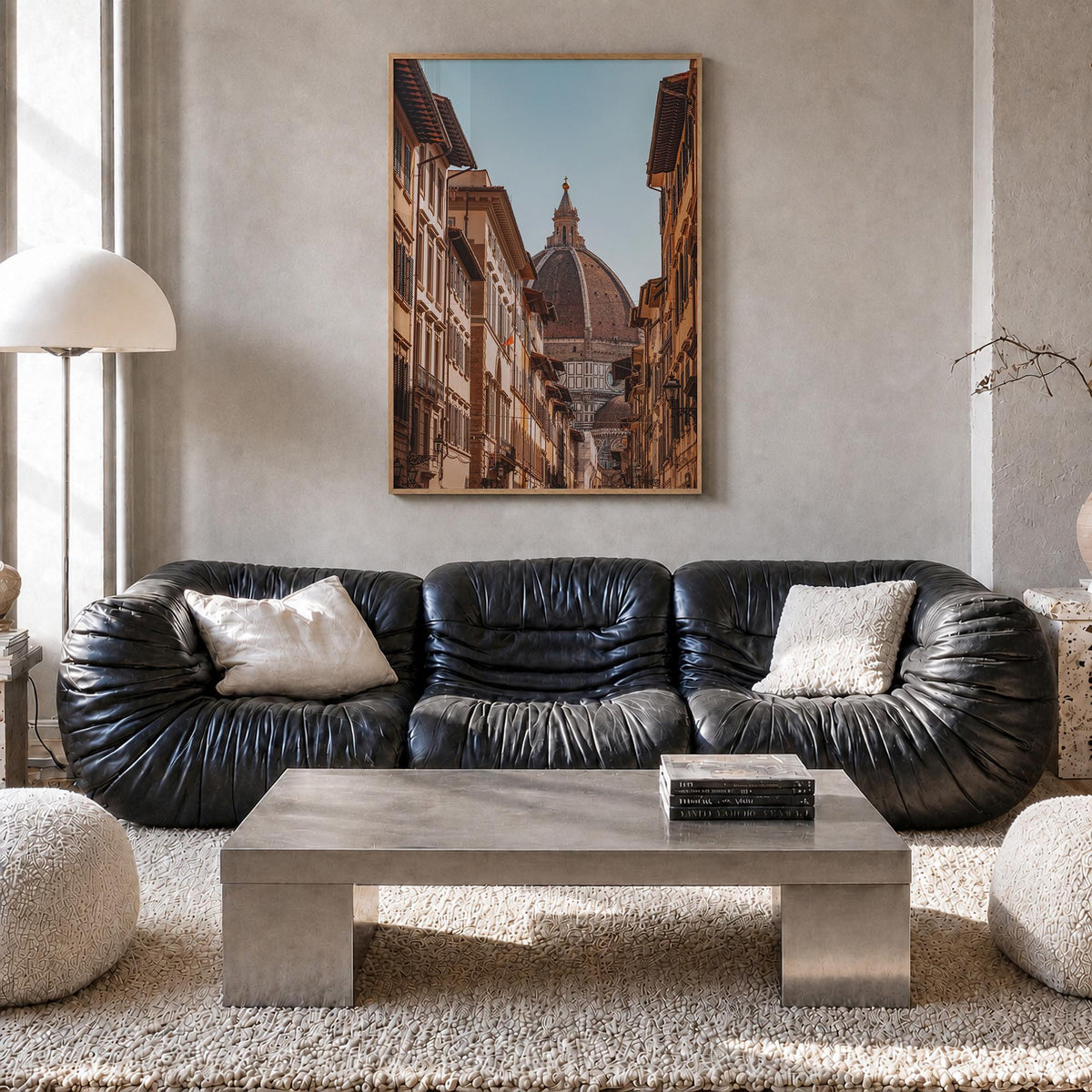Florence no. 2 colorful photo poster of Italy – vertical wall art in natural wood frame, hanging on wall