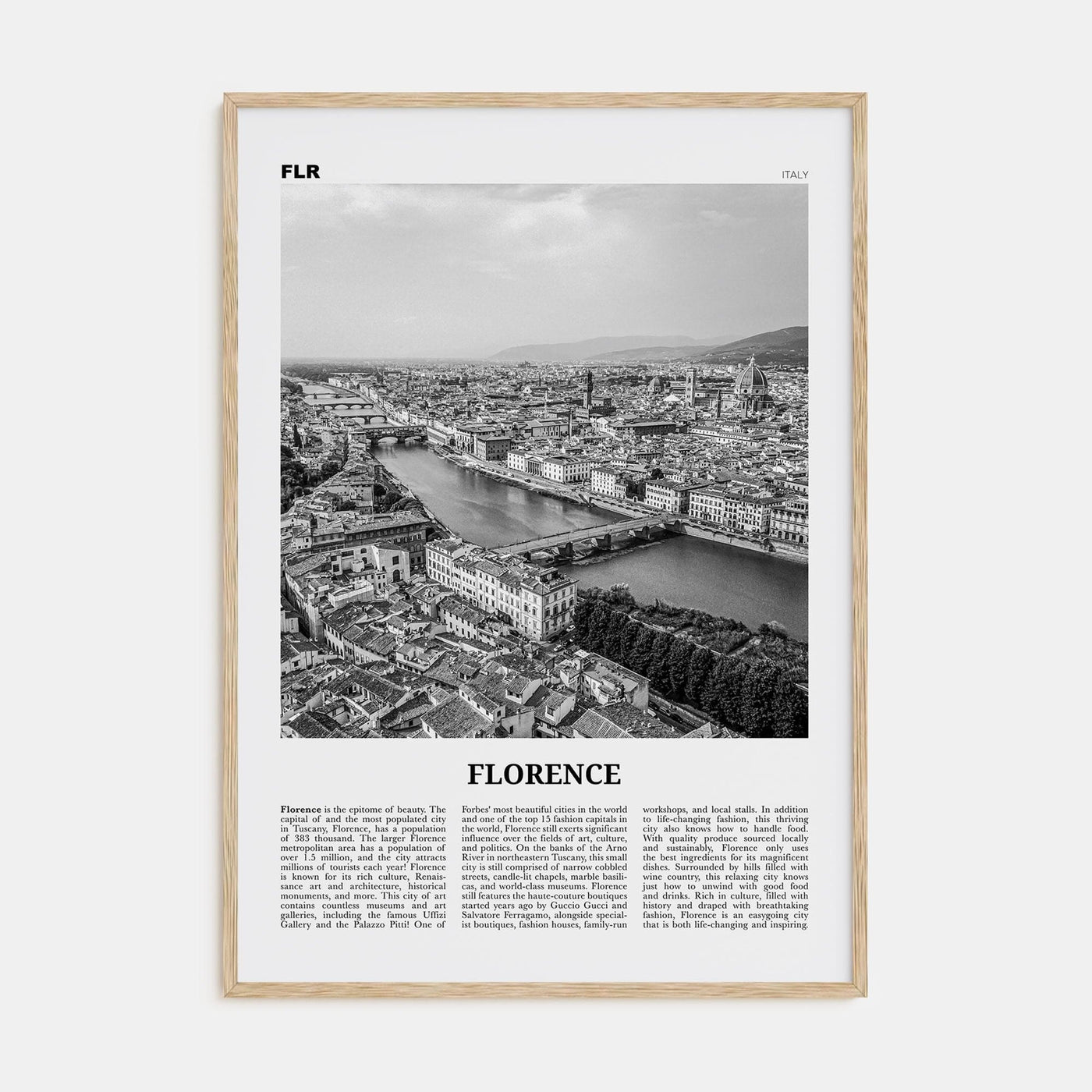 Florence No 2 Poster Natural Wood / 8x12 in Nbourhood Travel B&W Poster