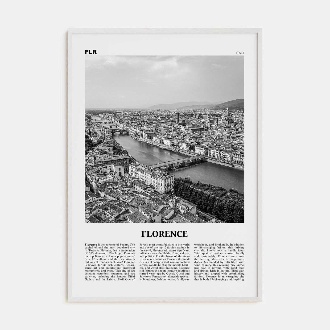 Florence No 2 Poster White Wood / 8x12 in Nbourhood Travel B&W Poster