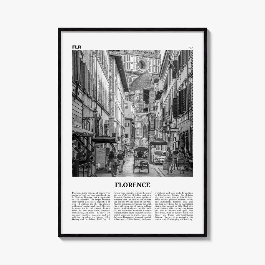 Florence no. 4 black & white newspaper poster of Italy – vertical wall art, unframed print shown in interior mockup