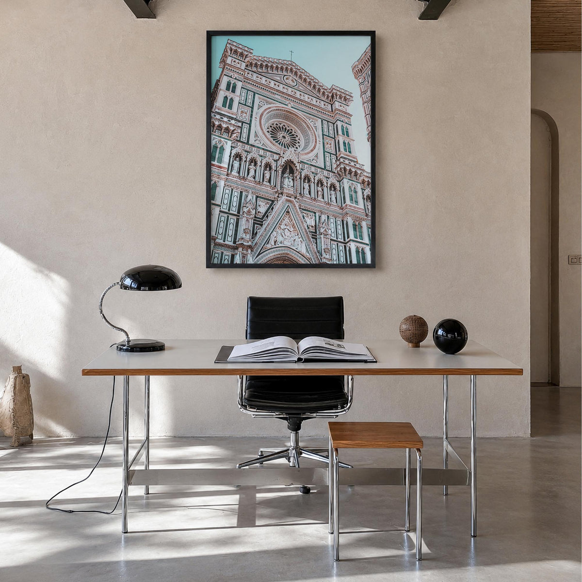 Florence no. 3 colorful photo poster of Italy – vertical wall art in black wood frame, hanging on wall
