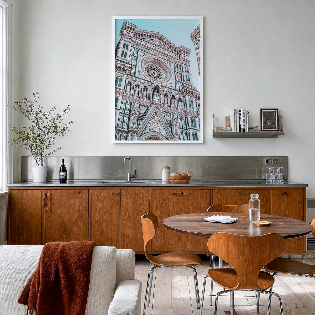 Florence no. 3 colorful photo poster of Italy – vertical wall art in white wood frame, hanging on wall