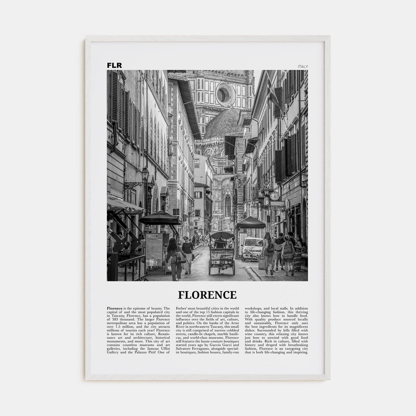 Florence No 3 Poster White Wood / 8x12 in Nbourhood Travel B&W Poster