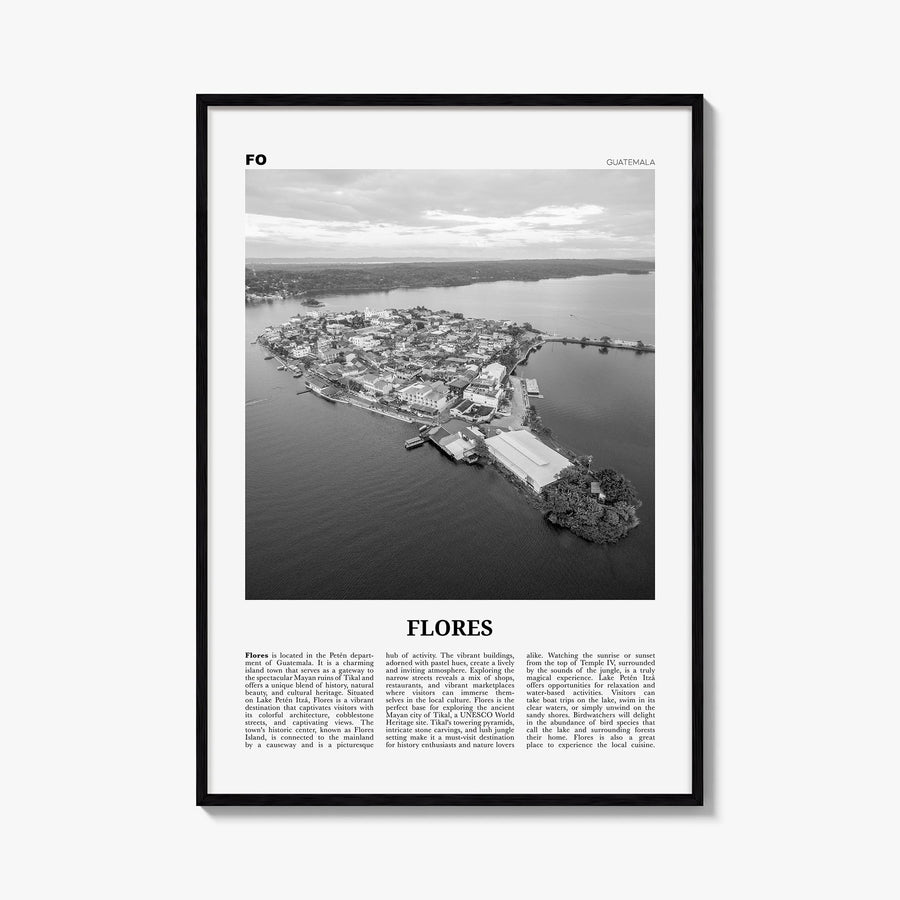 Flores black & white newspaper poster of Brazil – vertical wall art, unframed print shown in interior mockup