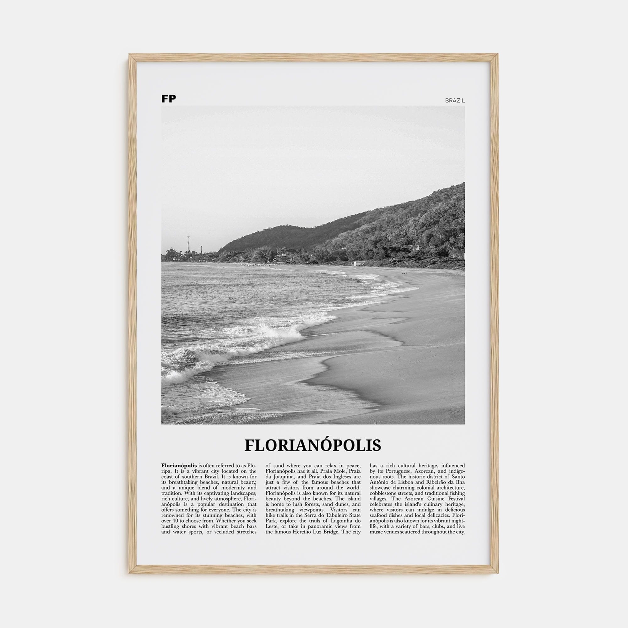 Florianópolis Poster Natural Wood / 8x12 in Nbourhood Travel B&W Poster